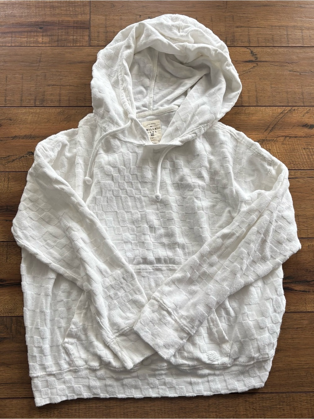 Billabong White Textured Waffle Knit Hoodie Pullover Cozy Casual Boho Women’s S